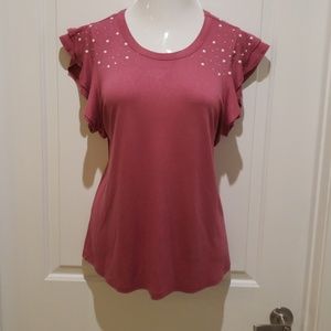 Rose Colored, Pearl Shoulder Accent Shirt